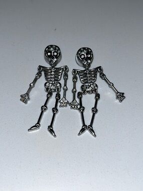 Silver Skeleton Dangle Earrings — Playful Halloween Accessory